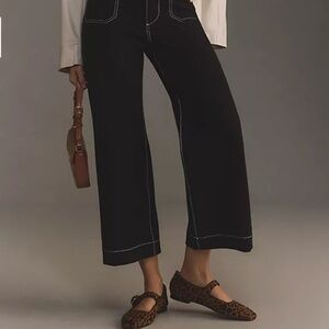 Maeve Anthropologie The Colette Ponte Contrast-Stitch Crop Wide-Leg Pants 31 (L)
